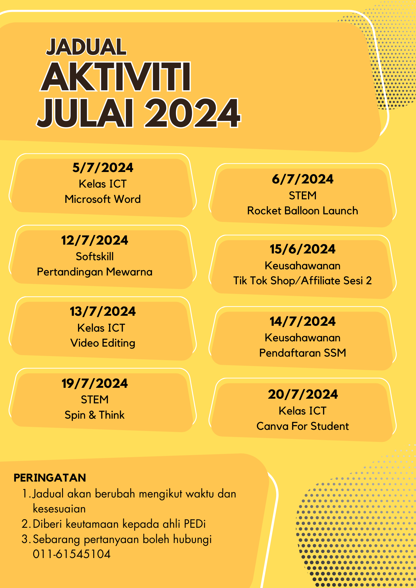 JADUAL AKTIVITI JULAI 2024